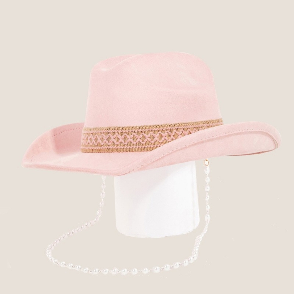 Stylish Ivory Cowboy Hat with Beaded Chain - Picture 5 of 5